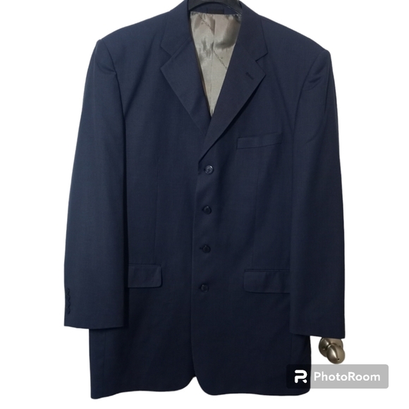 Stacy Adams Gold Label Size 44L Dark Blue Blazer Suit Jacket Coat - Picture 1 of 15